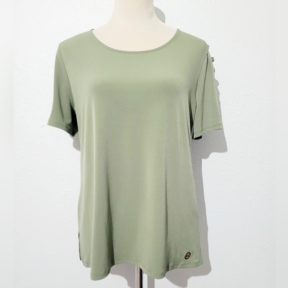 Michael Michael Kors Womens Top Size Large Olive Green Ladder-Cut Sleeve Detail - Picture 2 of 11